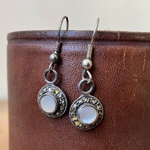 Vintage Mother of Pearl Sterling Silver Pendant Dangle Earrings
